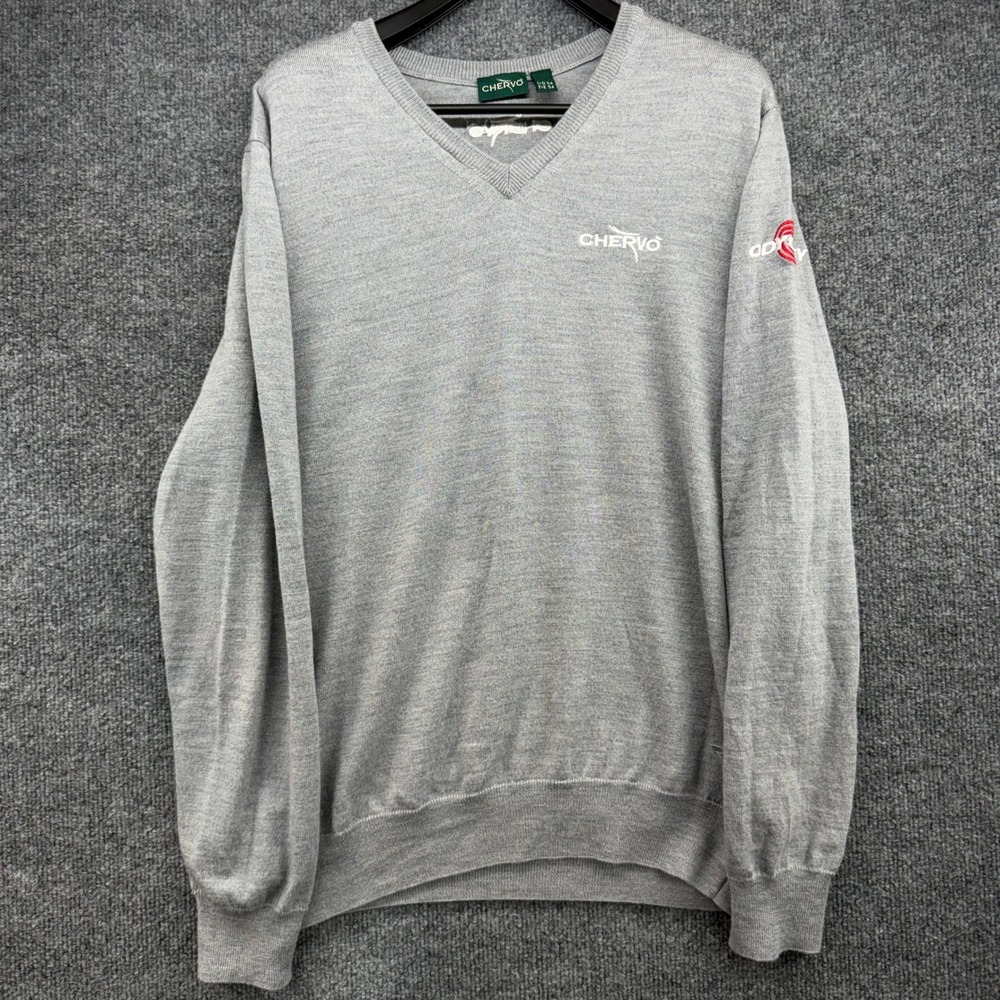 Chervo Mens Gray 100% Merino Wool V-Neck Odyssey Golf Sweater‎ Large L 54